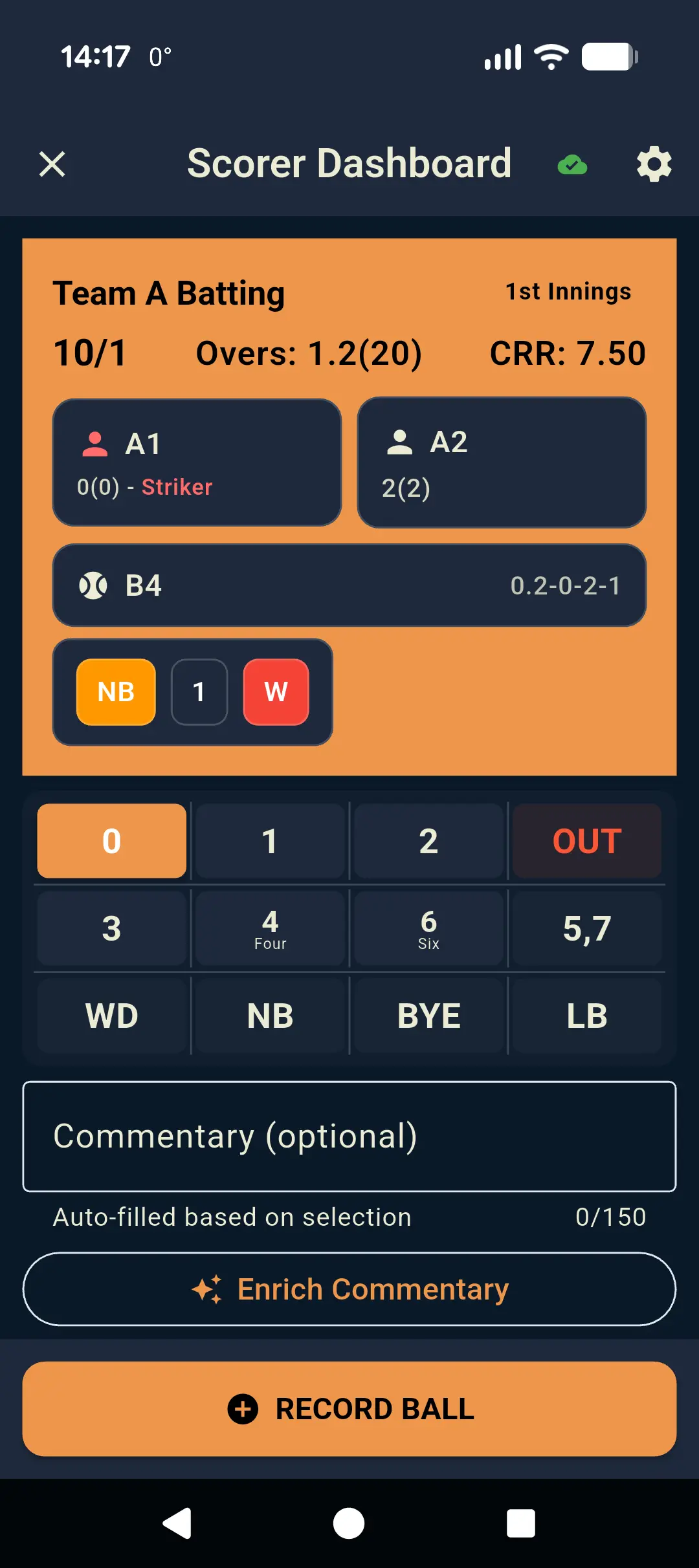 SportEve live scoring screenshot