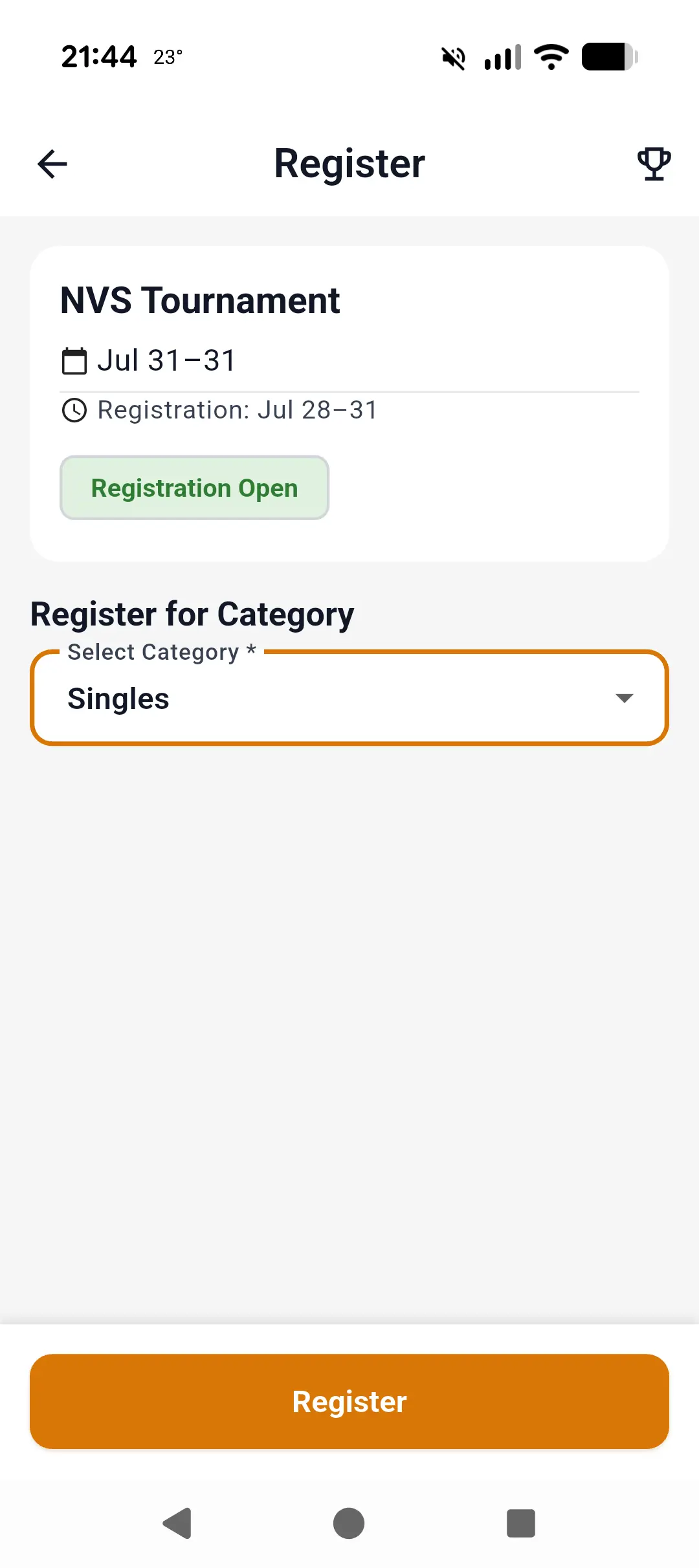 SportEve tournament registration