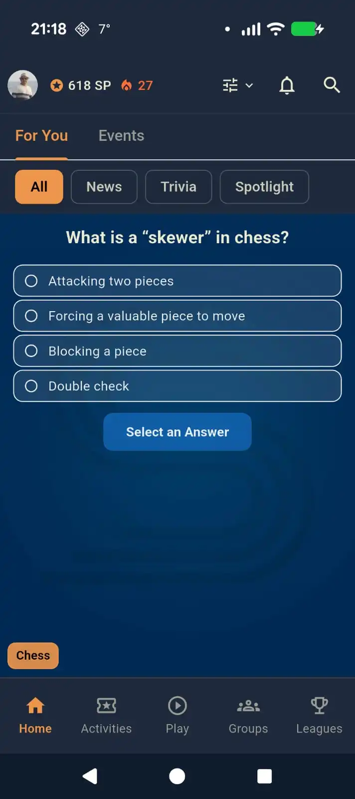 SportEve trivia card screenshot